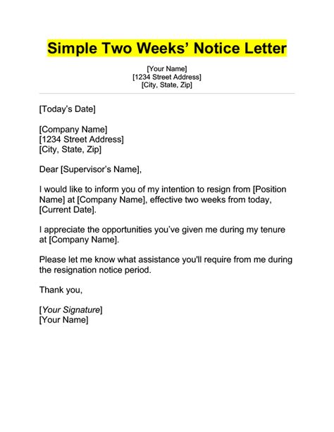 2 Week Notice Example