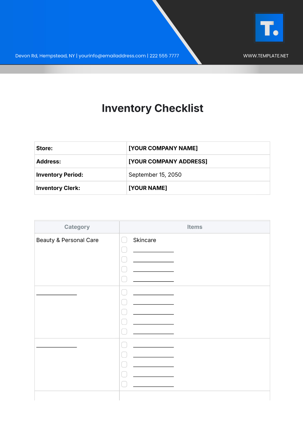 A For B Checklist To Fill: Quick Inventory Template
