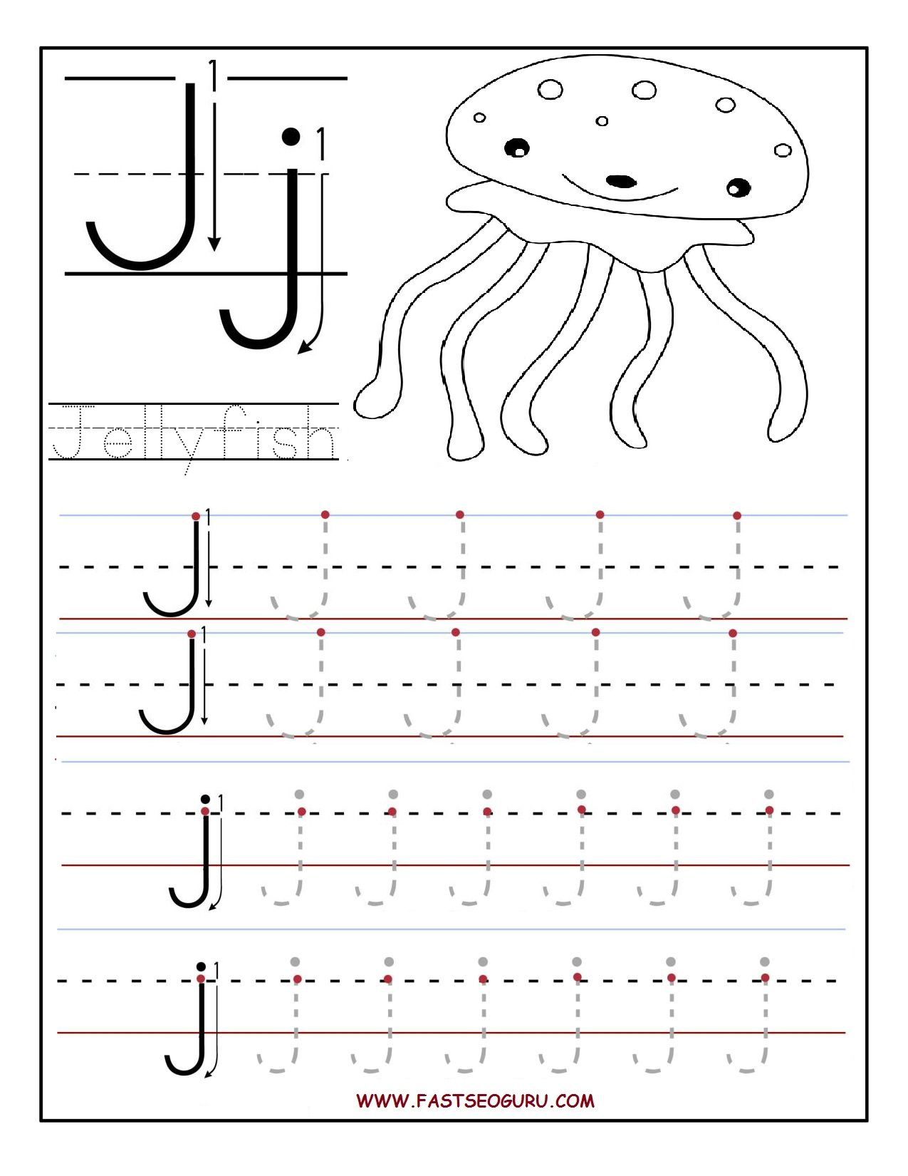 Tracing Alphabet J Worksheet For Preschoolers