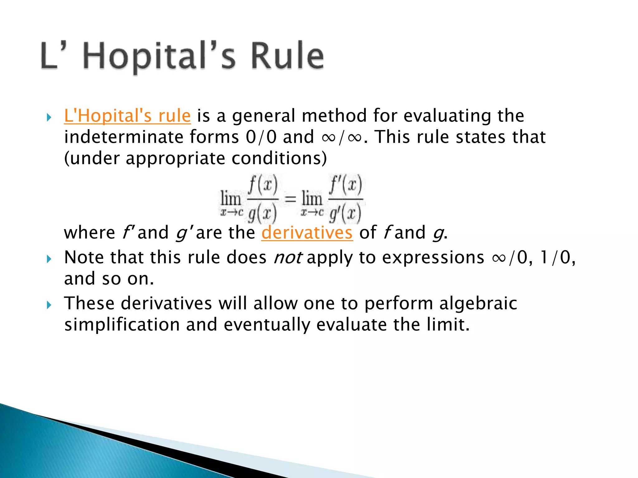 Mastering Limits And Derivatives With The Calculus L'hôpital Rule