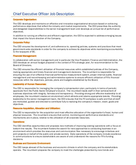 Ceo Job Description
