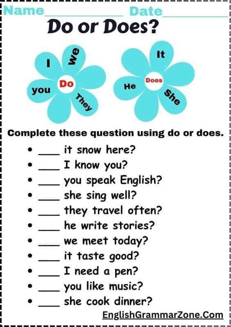 Do And Does Worksheet