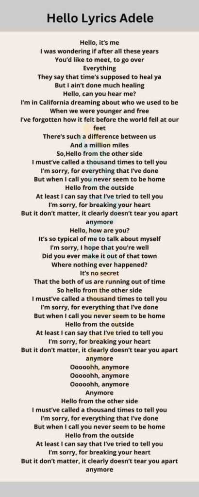 Adele's Hello Lyrics Unveiled Exclusively for Fans