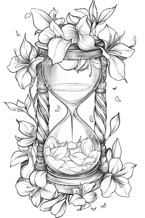Hourglass Tattoo Design With Flowers