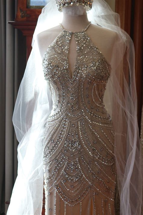 1920s Ivory Beaded Lace Gown Chic Elegance