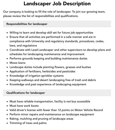 Landscaper Job Description